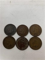 6 Indian Head Pennies 1889 1893 1902 1905