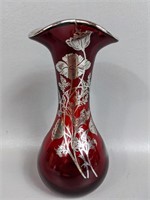 Sterling on Crystal Red Vase