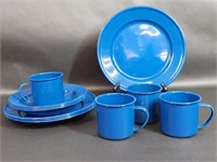 Goldfish Brand Blue Enamelware Plates & Mugs Set