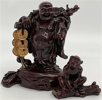 2pc Chinese Buddha & Monkey Statues