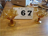 2 Fenton amber footed nut dishes, thumbprint