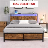 Queen Size Bed Frame w/ LED Lights & Storage