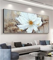 Hand-Painted White Flower Oil Painting 24x56 in