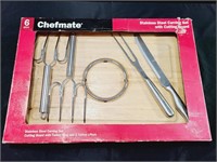 Stainless Steel Carving Set. Wood Board