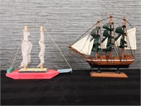 Lot of 2 Miniature Sailboats replica models.