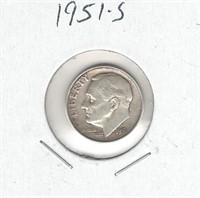 1951-S U.S. Silver Roosevelt Dime