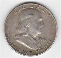 1962D 90% Silver US Franklin Half Dollar