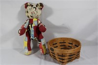 Quilted bear, and Peterboro (made N.H.) basket