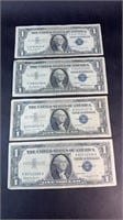 (4) 1957 $1 BLUE SILVER CERTIFICATES