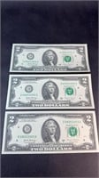(3) $2 CONSECUTIVE SERIAL NUMBERS