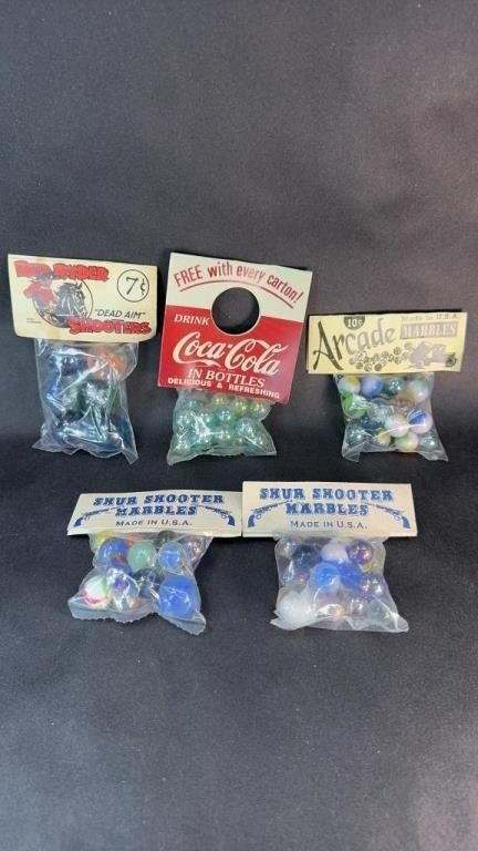 (5) BAGS OF MARBLES ARCADE, RED RYDER, SHUR SHOT