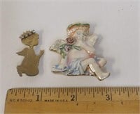 Vintage Porcelain and Rhinestone Halo Angel Pins