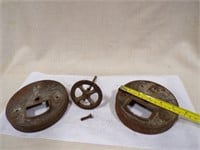 Antique Metal Butter Churn lids with gear