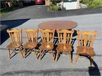 WOODEN TABLE & 5 CHAIRS WITH LEAF