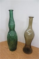 2 Art Deco Glass Bottle Vases 13.5"  & 15.5" high