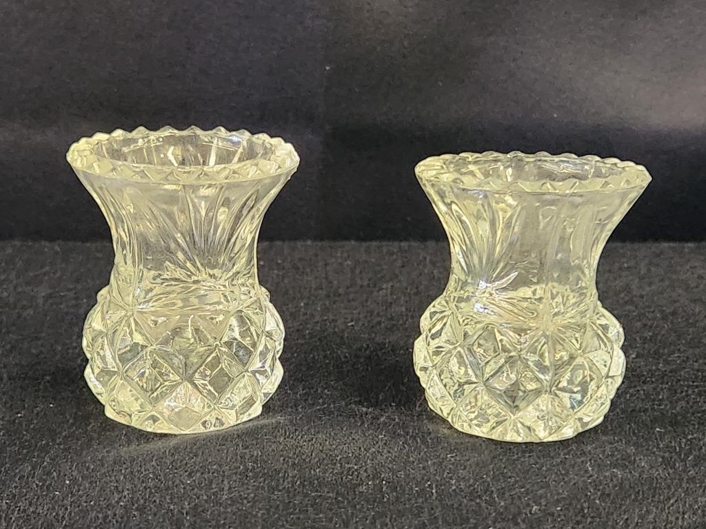(2) VINTAGE CLEAR GLASS TOOTHPICK HOLDERS
