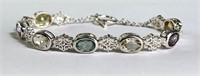 Sterling Multi-Gemstone Bracelet 16 Grams 7 1/4"