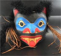 Tlingit mask signed, bear face, boa style ruff, ce