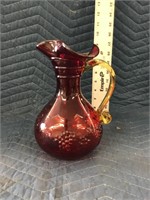 Blown Art Glass Pitcher Red Glass With Amber