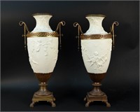 LARGE PARIAN WARE & BRONZE ORMOLU URNS