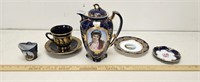 Old Cobalt Blue Dishes- Including Teapot w Gold