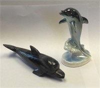 Porcelain 5" & Carved Stone 5-1/2" Dolphins