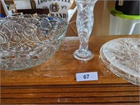 Large Glass Bowl, Bud Vase & Plates