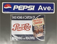 Embossed Metal Pepsi Ave. & Pepsi Metal Ad Sign