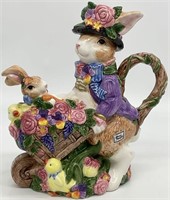 Fitz & Floyd Rabbit Wheelbarrow Teapot