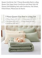 7 Pc Queen Size Bed in a Bag, Sage &