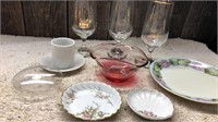 Limoges & Lefton Plates, Glasses & Bowl