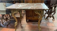 ANTIQUE ROUGE MARBLE TOP HALL TABLE