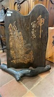 SMALL CARVED TIMBER PANEL - JAPANESE WITH TIGER