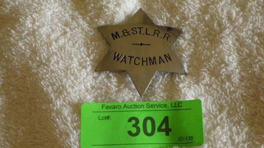 VINTAGE WATCHMAN STAR BADGE (TWIN CITIES STAMP & >