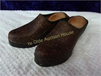 Pair of Vintage Wood and Leather Clogs