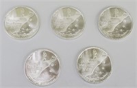 5 One Ounce Fine Silver Boston Tea Party Coins.