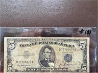 1953 A $5. Silver Certificate - VG Staining