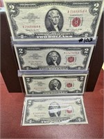 (4) 1963 Series $2. RED SEAL Notes -XF