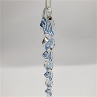 Corkscrew Blue Art Glass Icicle Christmas Ornament