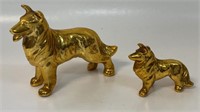 TWO SWEET VINTAGE GOLD LUSTRE CERAMIC COLLIE DOGS