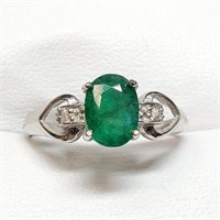 Certified 10K  Emerald(1.1ct) Diamond(0.03ct) Ring