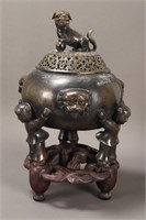 Chinese Bronze Footed Censer and Stand,