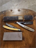 Vtg. Straight Razors & Sharpening Stone