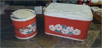 Retro Metal Breadbox and Canister white flowers,