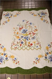 Vintage Hand-Made Quilt W/Floral Appliques
