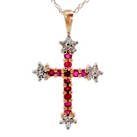 Ruby & Natural Diamond Cross Necklace