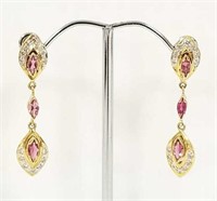 Pair of 18K gold drop earrings set with diamonds &
