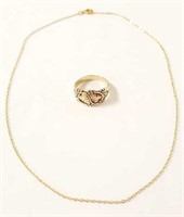 14K gold fine chain with 10K Black Hills Gold ring