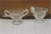 Set of Two Etched Glass Cream and Sugar Set