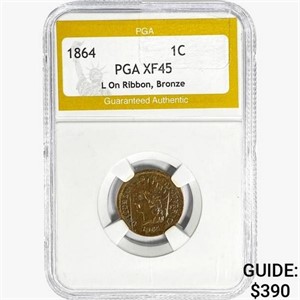 1864 Indian Head Cent PGA XF45 L On Ribbon,